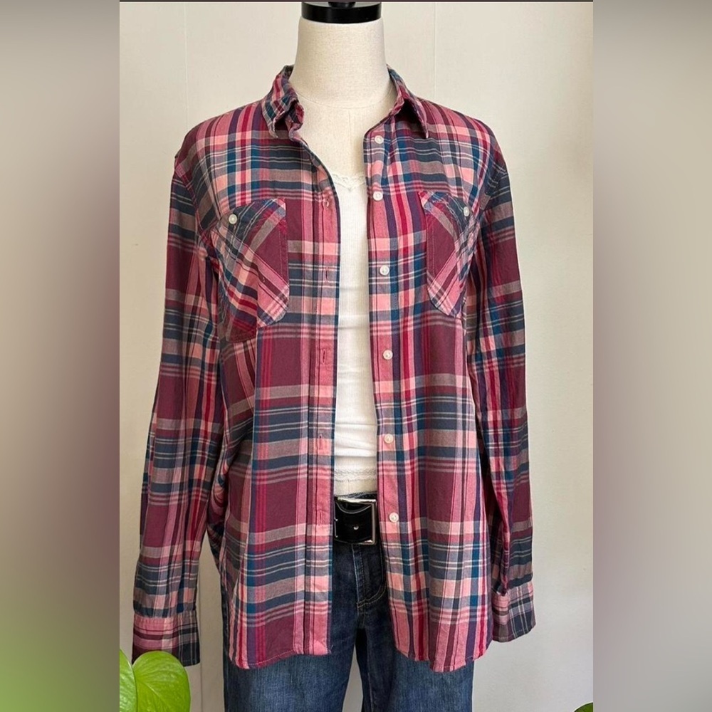 Lauren Ralph Lauren Plaid Button Down Shirt Pink Blue Plaid Size S Cotton Preppy